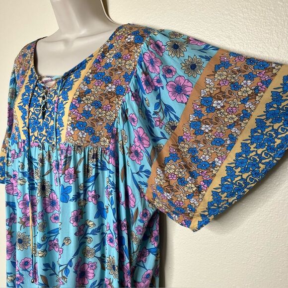 GiGiO Plus Boho Floral Lace Front Tie Flutter Sleeve Top Women 2XL Flowy Rayon - Picture 4 of 12